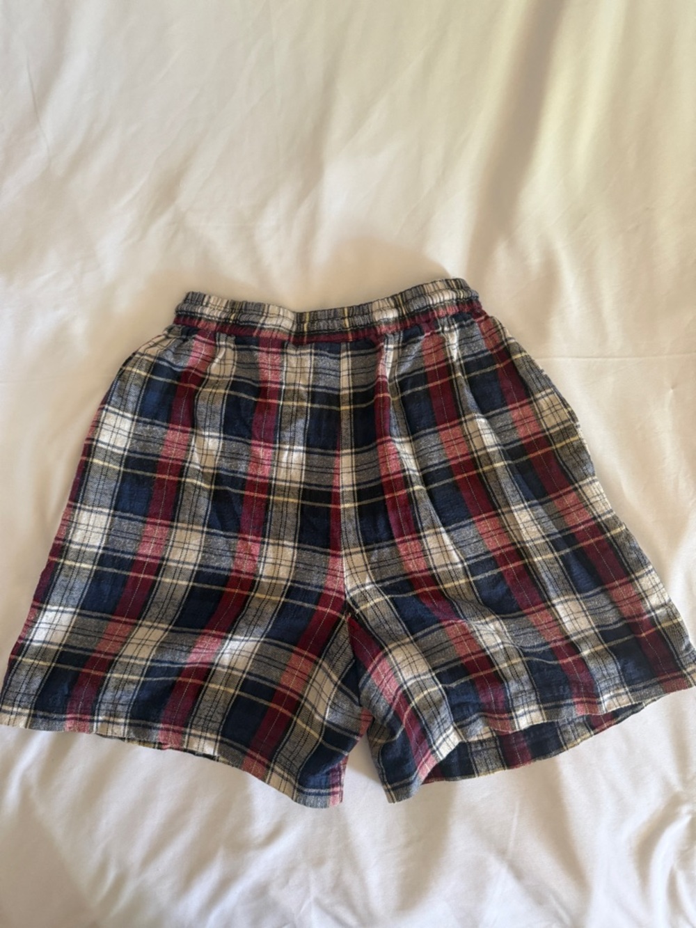 Express Plaid Cotton Lounge Shorts in Navy, Red, White, and Cream - Small - Picture 2 of 7